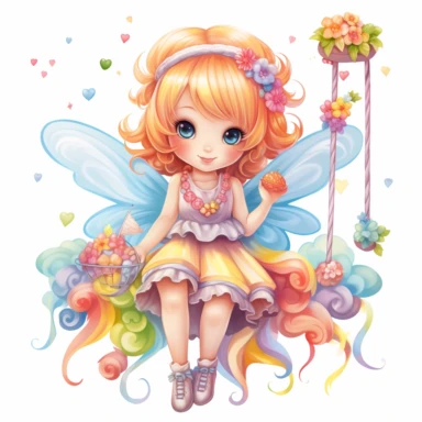 Fairy on Swing Clipart, baby girl, Rainbow Lollipop