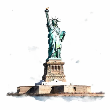 Statue of Liberty - New York City, USA, professional clipart, aquarelle, clean, neat
