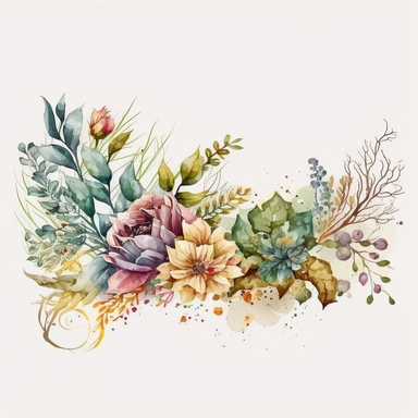 a single, horizontal style, watercolor floral and botanical banner heading clipart, white background