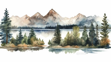 A collection of watercolor clipart images showcasing beautiful landscapes, with mountains, forests, lakes, and rivers, painted in a mix of bold and muted shades of green, blue, and brown, with fine brushstrokes and speckles adding depth and texture to the scenes. The clipart also includes wildlife such as birds, deer, and bears, bringing the landscapes to life. Watercolor painting, using high-quality watercolor paper, fine brushes, and various shades of green, blue, and brown paint pigments.