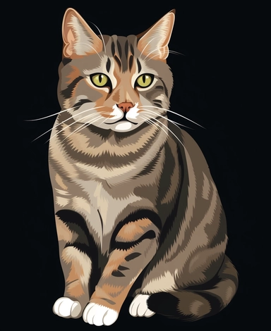 a clipart with a transparent background of a tabby cat facing the camera in a cartoon drawing style, full colour