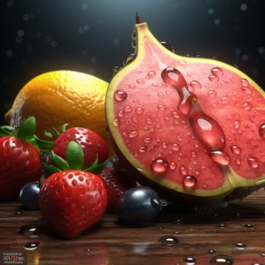 an ultra realistic, summer fruit clipart, notice water drops on the fresh fruit, healh promoting image high resolution, 8k, hdr