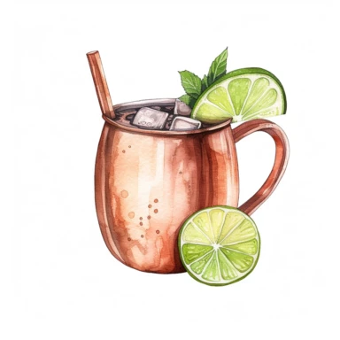 moscow mule cocktail clipart, watercolor, highly detailed, no text, no watermark, white background