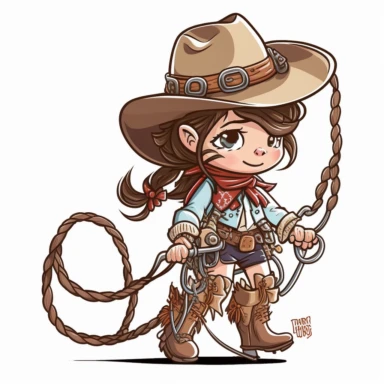 young cowgirl holding a lasso clipart