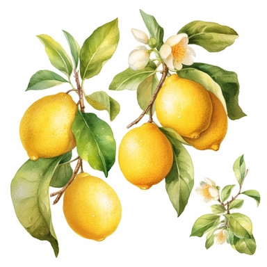 A banner of Watercolor Lemons, , Hand-painted clip art, Botanical, Digital files, lemons on Branches Blossom, clipart images