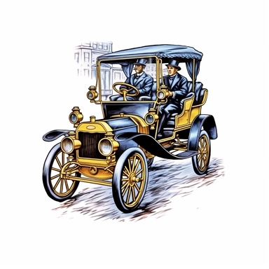 watercolor antique autos antiques vintage ford, in the style of detailed character illustrations, gold and blue, character-driven, associated press photo, viennese actionism, nouveau réalisme, notable sense of movement Clipart desert cartoon t-shirt graphic, vector,contour, isolated on a white background