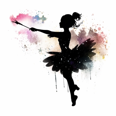 black silhouette of cute fairy with diaphanous wing flying with magic wand, clipart with white background, watercolor style, clearly defined separate image, high quality--ar3:4-no mockups, watermarks, numbers, writing, letters--q2--v5.1--s1000