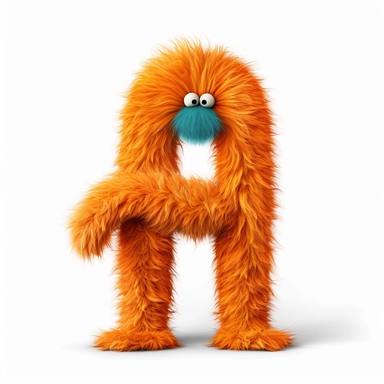 Fluffy letter M, dr.suess style with arms and legs, clipart style