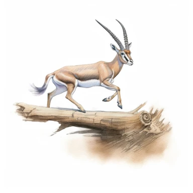 Gazelle, leaping gracefully over a log, pastel colors, clipart, on a white background.