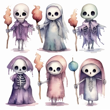 watercolor clipart ghosts cute skeletons halloween