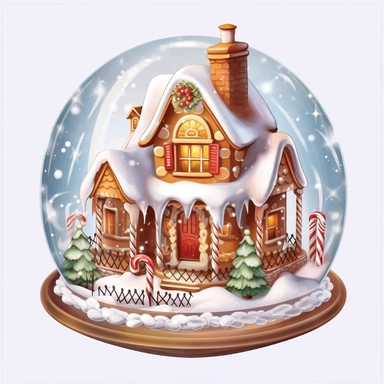 Christmas Gingerbread House Globe, lateral view, clipart, transparent background, clear background, high resolution, watercolor, vector, 12k, 300 dpi, 12: 12 ratio