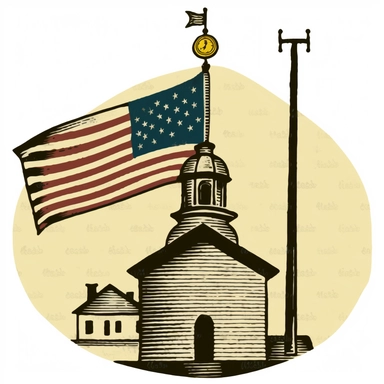 clipart image with iconic symbol, flag, and historic landmark from the American Revolution, perfect for DIY project and craft