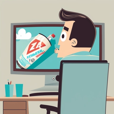 create a clipart for a presentation showing employee watching youtube video instead of working. Papers are pilled up on his desk. View from behind. On the monitor there is z toothpaste tube advert.