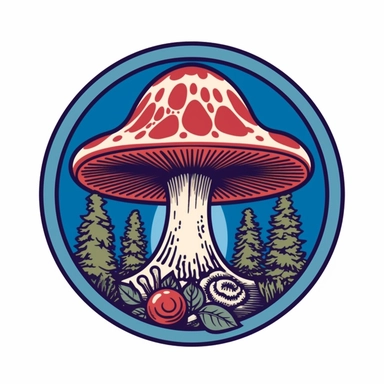 graphic bold, magic mushroom round logo, clipart, Colorado state flag colors