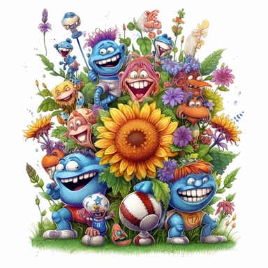 flowers monsters with sports activities at the clip art