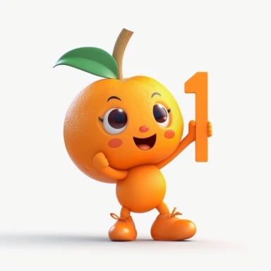 cute dancing orange holding the number 1 clipart with white background