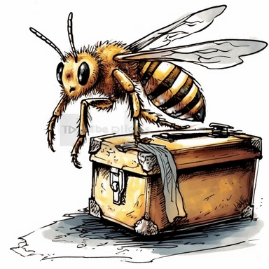 a bee, thats going to work, carieng a briefcase, sketched, clipart, white background, no shadow, no watermark