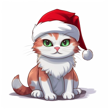 clipart digital svg cartoon of cute and cheeky cat with a Christmas hat, on a white background no shadow