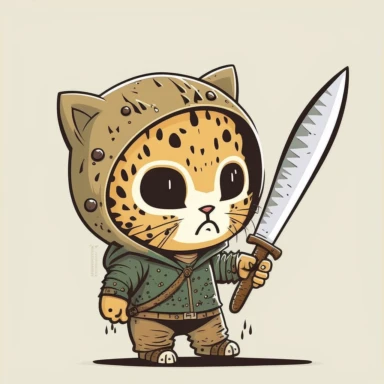 adorable cat wearing Friday the 13th Jason Voorhees mask in crystal lake with a machete, clipart style, vector style, character by Cory Loftis, white background v4 ar2:3