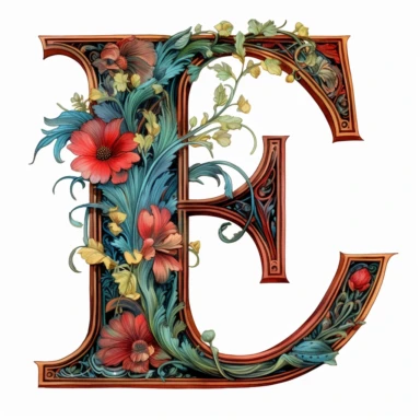 Art Nouveau illuminated initial, letter E , Clipart Bundle Mystical Illustration Fantasy Novel Clipart Magic, E, white background, png,