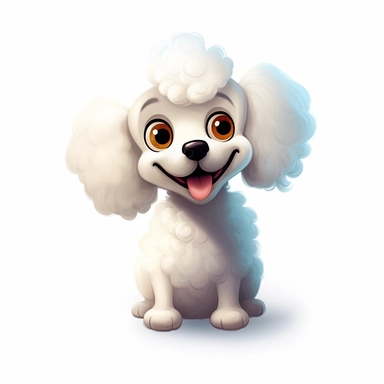 a small white poodle dog, disney style cartoon dog with large eyes, in the style of animated gifs, pet portrait, in the style of disney animation, in the style of animated gifs, Disney films, cartoon style, clipart, white background