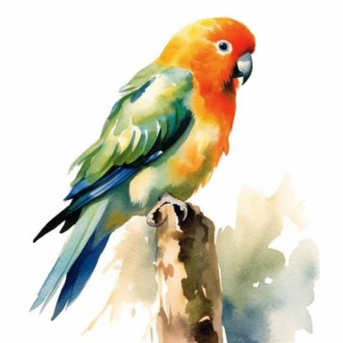 peach-faced lovebird,watercolor painting by JOHN SINGER SARGENT, clipart, white background