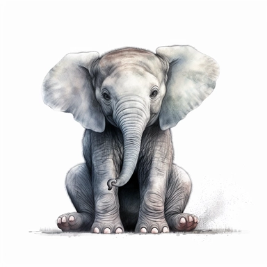 Watercolour cute baby elephant sitting, beautiful details, ultra detailed, ultraphoto real intricate detailed, high definition, graphic clipart, hyper realistic,detailed, white background