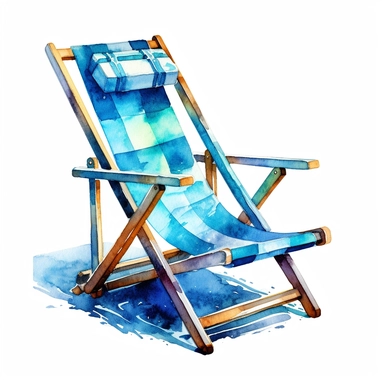 watercolor colorful clipart of a blue beach chair, hd, on white background