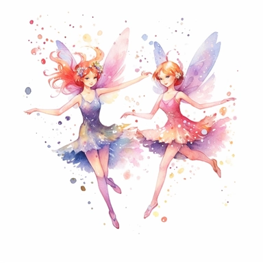 Fantasy Style Animated style flying tiny fairies with watercolor effect,many twinkles,suitable for digital clipart,white background,Mythologic Scene,Ancient rome fashion,cartoon style