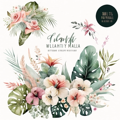 Wild Floral cute feminine Clipart tropical wedding watercolor no background