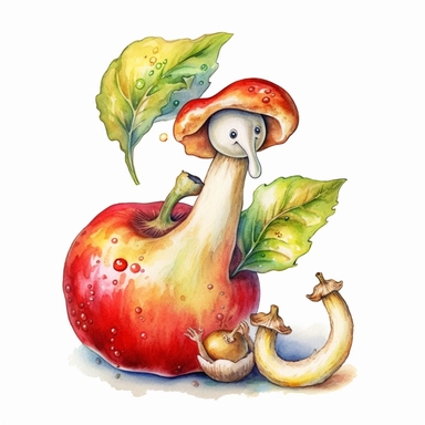 An endearing watercolorCashew Apple clipart of Cashew Apple playing with elements 300DPI