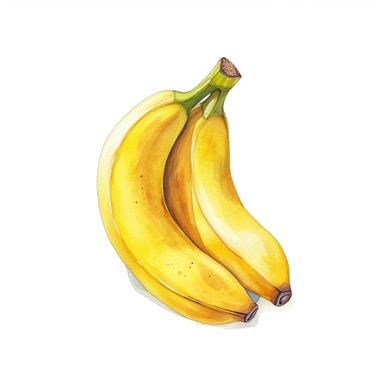 soft watercolour illustration, one banana, vector, clip art, sharp outline, white background