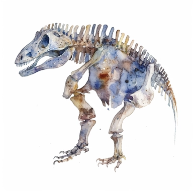 Watercolor dinosaur fossil clipart, white isolated background, space out, hd
