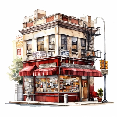 clipart de cafeteria de nueva york, acuarela, 16k, hiper minimalista, megapixel, full color, super detailed,insanely detailed and intricate, ultra detallado