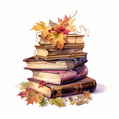 isolated on white illustration watercolor art of a stack of vintage books with beautiful embossed spines, autumn leaves, puddles, rain, branches, september, masterpiece by Hans Zatzka style and by Vladimir Kush style and by Ivan Fedorovich Choultse style, Baroque fashion, PNG clipart, isolated on white, extreme photorealistic details, 32k HD resolution, realistic high detailization high resolution , ultrarealistic, hyper realistic, photography, detailed 8k, extremely detailed