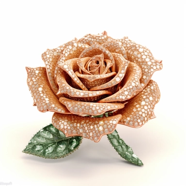 clipart of a realistic rendering of a peach rose made out of pure diamond and emerald on a white background, in the style of extremely detailed, mineral, expensive, 8k
