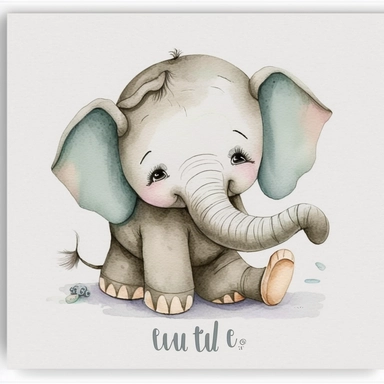 adorable happy crawling baby elephant in etsy's handpainted cute animal clipart style hand painted watercolor pencil drawing, handmade painting, strong watercolor texture, 3d shading children's storybook genre illustration, unrealistic, , white background