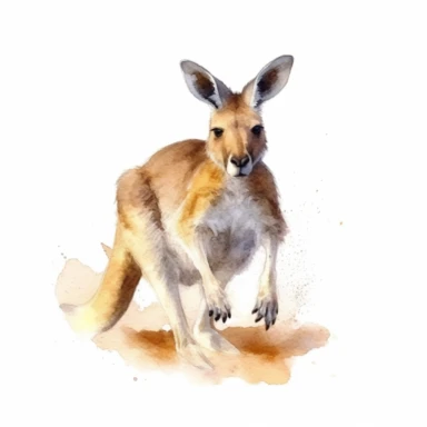Watercolor clip art on white background, kangaroo in action, high-resolution image, soft pastel, cinematic, dramatic, ultra realism,4k, very detailed, white background,