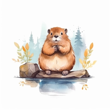 a cute beaver , hand drawn, vector clipart, watercolor style , white background