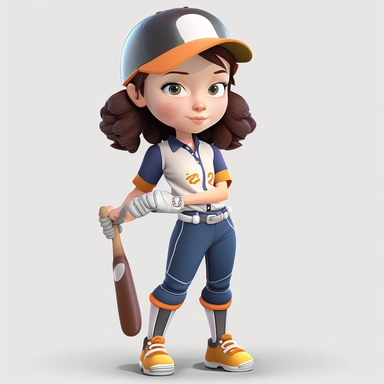 Baseball clipart. Sport graphics, Girl Baseball player characters, full body, 8k polished, clear background, 3d, rendered by pixar