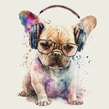 Cute dog He reads a book puts headphones dancing watercolor clipart best puts on glasses