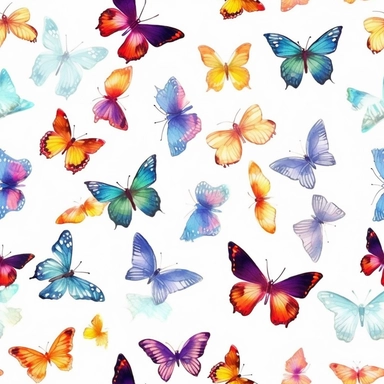 Butterflies, Watercolor, vector, white background, clipart, Seamless patterns, repeating patterns design, flat illustration,outlined , Vector, 4K, Art station, digital print, highly detailed clean, flat background, isometric, bright vector, white background,4K resolution