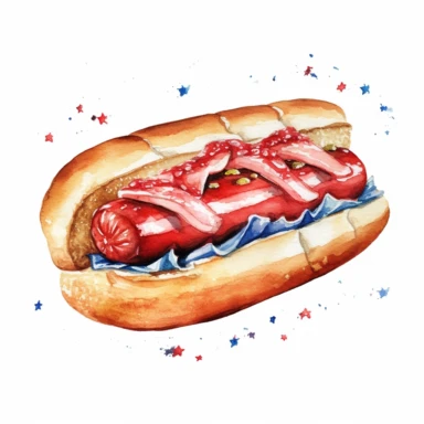 watercolor 4th of july hot-dog clipart with white background