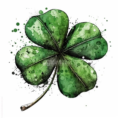 four leaf clover, tempera clipart illustration, intricate details, bold, vivid images, clean, crisp, smooth, with white background