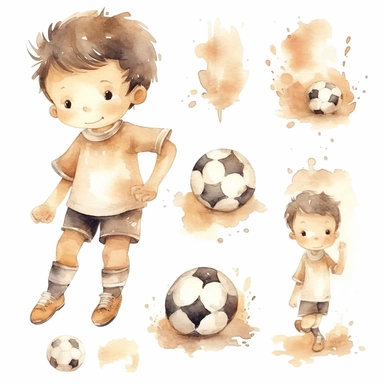 soccer tights watercolor childish sweet cute boy clipart football neutral color creme beige with white background--upbeta