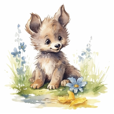beatrix potter style clipart happy cute baby wolf