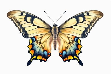Watercolor, Create a 3D model of a Giant Swallowtail butterfly in a natural habitat, clipart, hd, on a white background, spaced out