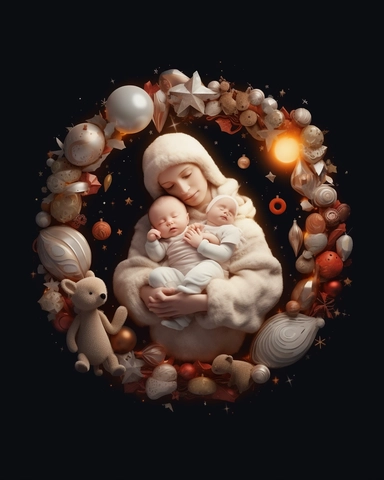 flat lay, png image, clip art: : christmas, celestial, moon, mother bear and baby bear,professional lighting,cinematic lighting, long shadows, saturated contrast, hyperdetailed,32k,v-- 5.1