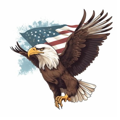 a majestic bald eagle flying against a giant american flag billowing in the wind, flat art, vector art, tshirt design, clipart, simple, on an empty white background