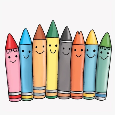 Ignite your creativity with a charming cartoon clipart featuring a lineup of 10 crayons in various colors against a clean white background. Picture each crayon as a playful character, radiating with its unique pastel color. Use a soft and soothing pastel color palette, including shades like blush pink, baby blue, mint green, lavender, and buttery yellow, to bring the crayons to life. Arrange them in a neat line, showcasing their vibrant hues and adding a touch of organization to the clipart. Let